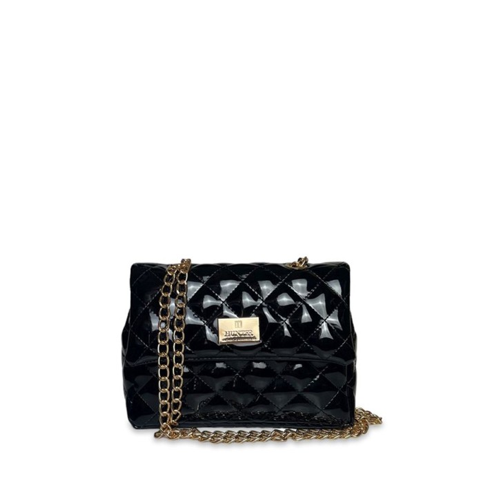 Τσάντα Ώμου Mini Flap Chains Quilted Hunter 54003292 Μαύρο Λουστρίνι