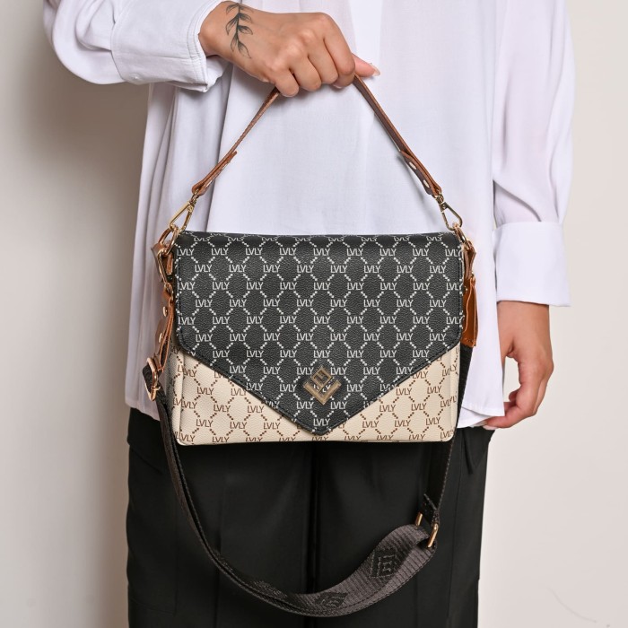 Τσάντα Χειρός / Χιαστί Lovely Essense Mosaic Bag 17ES-MON-00 Μπεζ / Μαύρο 