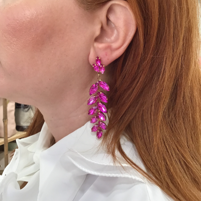 Κρεμαστά σκουλαρίκια με φούξια πέτρες 