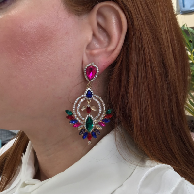 Κρεμαστά σκουλαρίκια με πέτρες και στρας