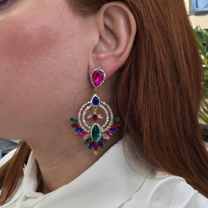 Κρεμαστά σκουλαρίκια με πέτρες και στρας