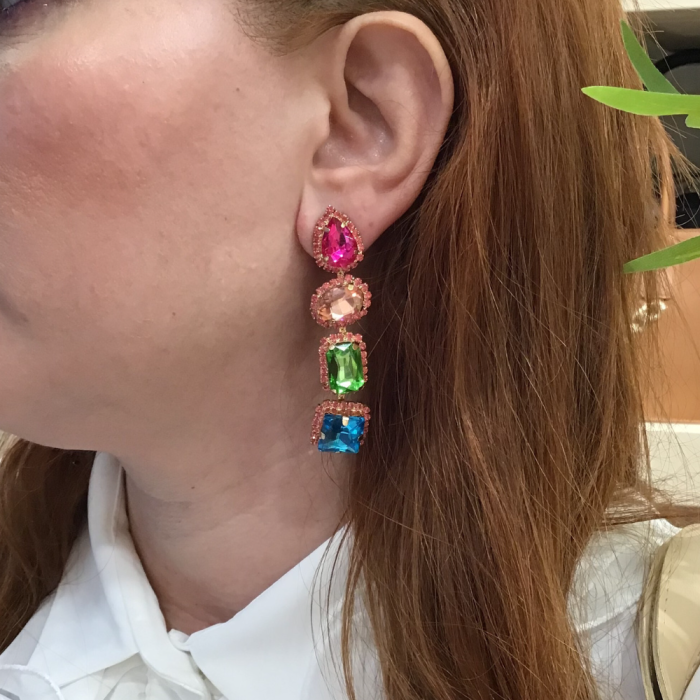 Κρεμαστά σκουλαρίκια πολύχρωμα με πέτρες